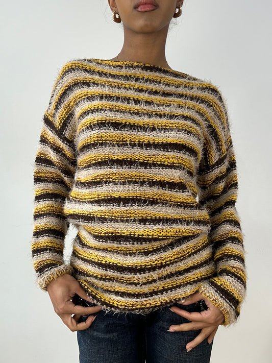 vintage edit fifteen | medium yellow and brown striped knit jumper
