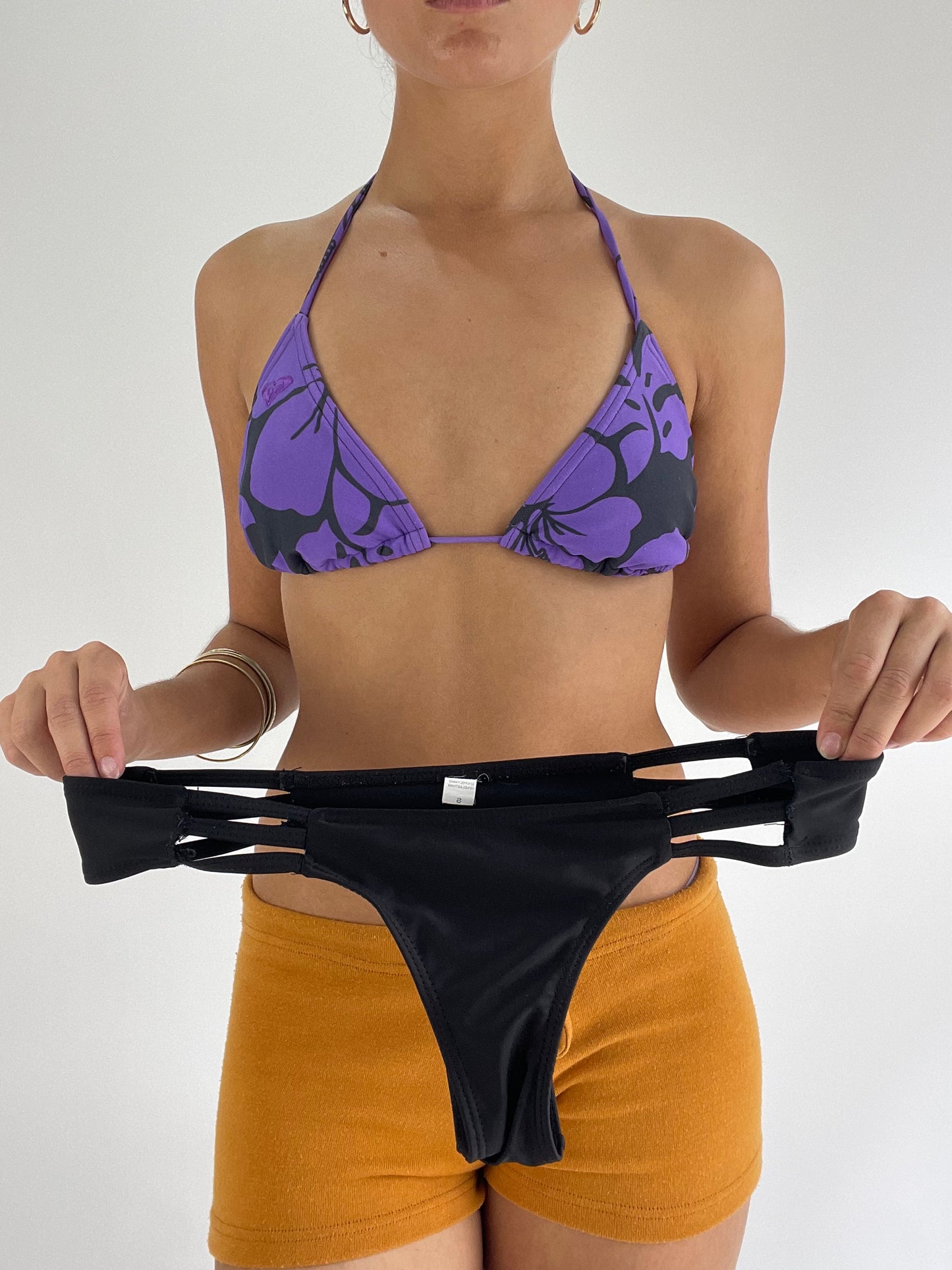 BEST PICKS | small purple and black bikini set with hibiscus print