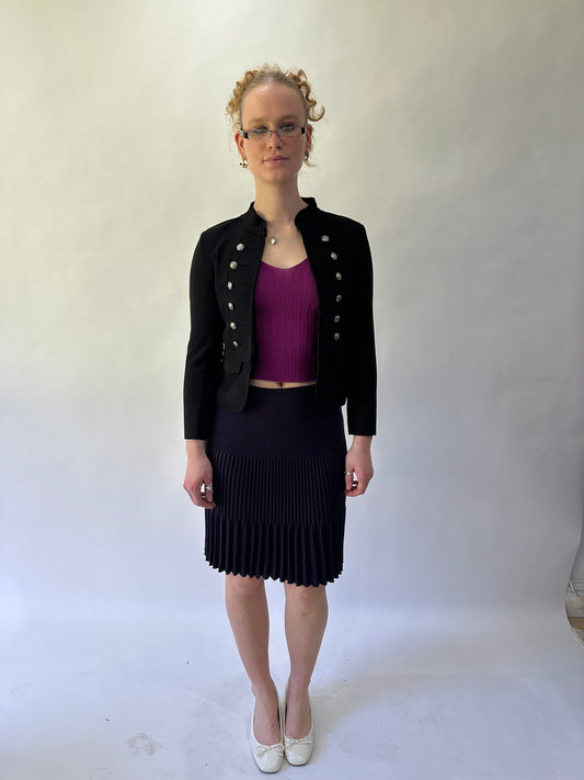 devil wears prada | extra small purple pleated knit midi skirt