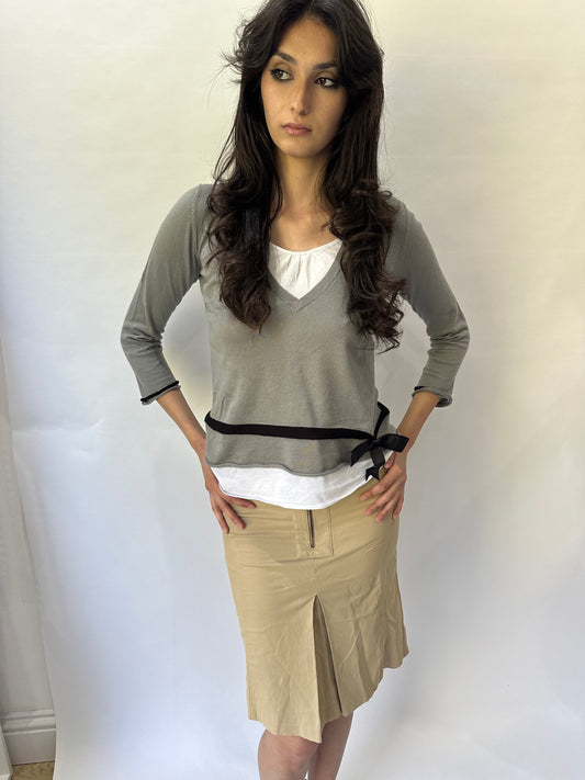 devil wears prada | medium tan pleated midi skirt