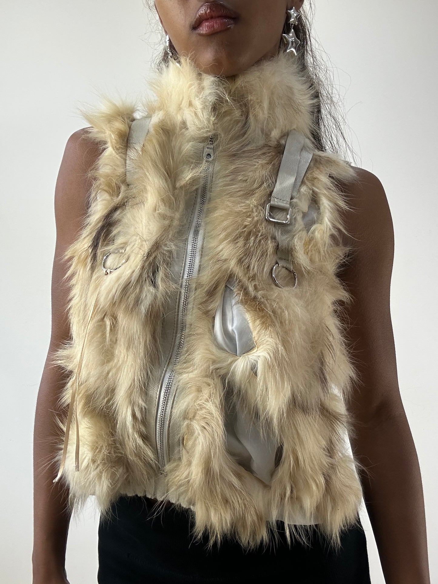 BEST PICKS | small beige fur gilet with distressed details