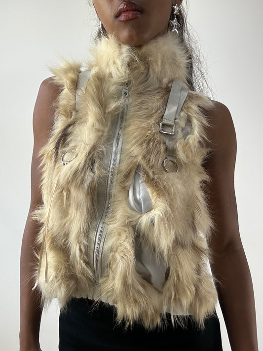 BEST PICKS | small beige fur gilet with distressed details