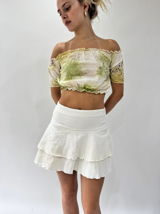 french summer drop | small white tiered rhinestone mini skirt