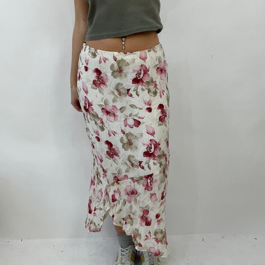 COTTAGECORE DROP | small cream and pink floral floaty midi skirt