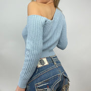 💻 PARIS HILTON DROP | small blue off shoulder cropped jumper