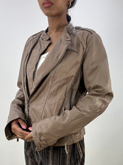 BEST PICKS | small/medium brown leather asymmetric zip jacket