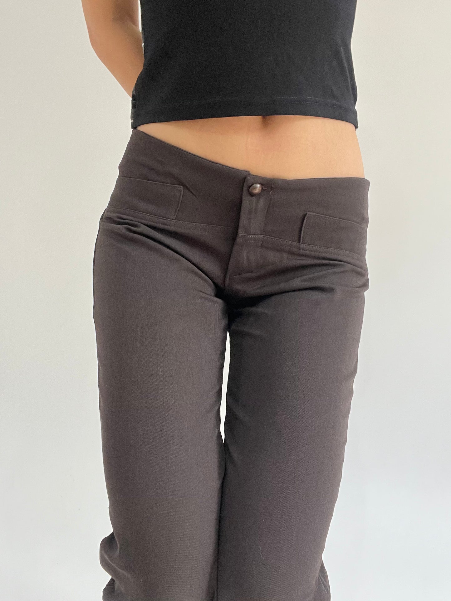 ‼️ | brown pocket detail fitted trousers