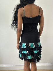 vintage edit: festival | small black and blue mini dress with frilled lace hem