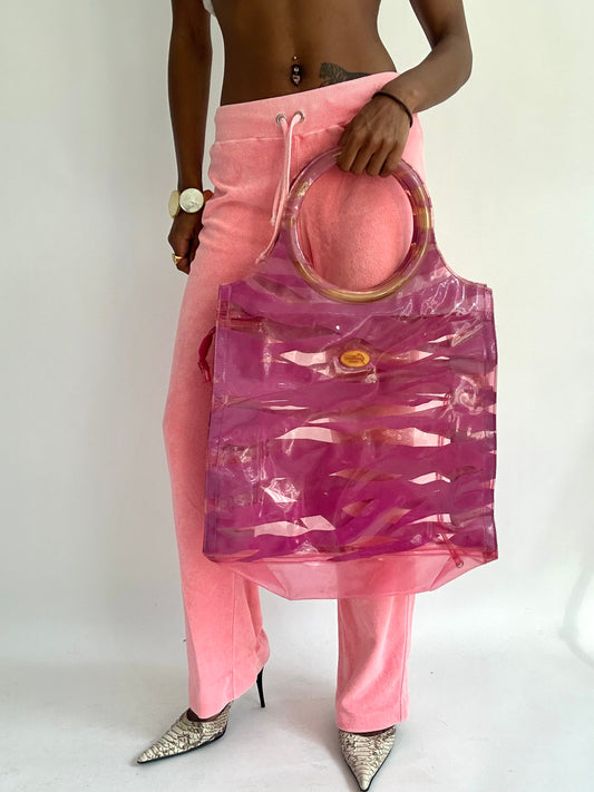 summermaxxing drop | pink striped clear through shoulder bag