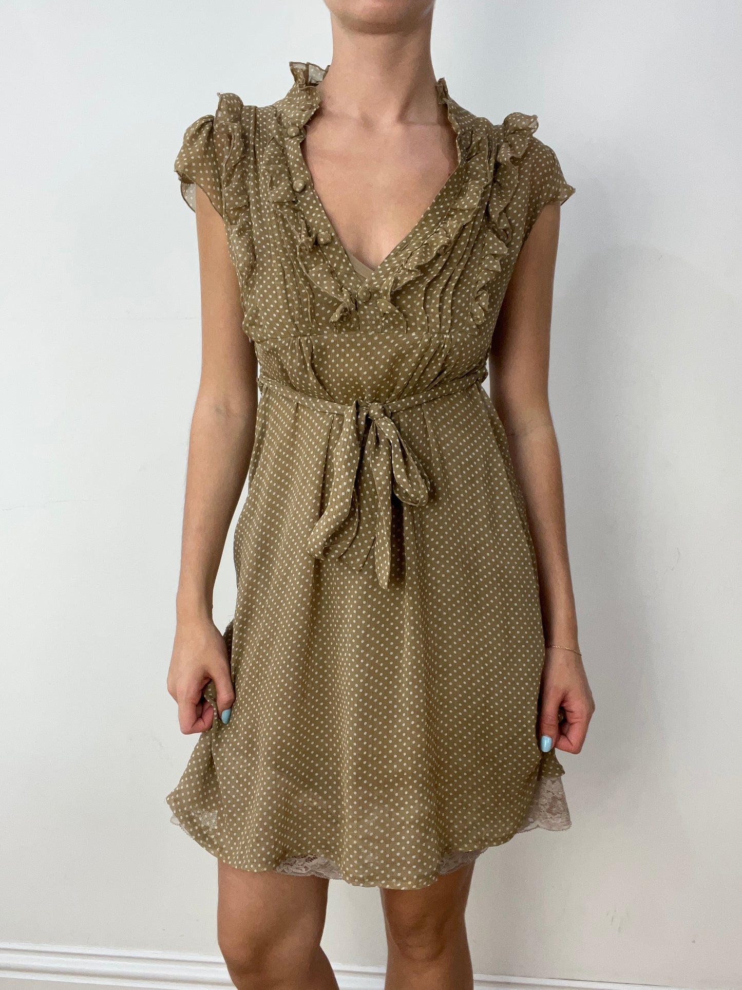 vintage edit thirty | medium khaki dress with polka dot print