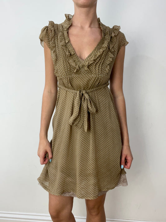 vintage edit thirty | medium khaki dress with polka dot print