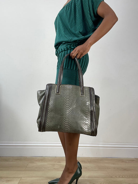 vintage edit: halloween | green faux snake print shoulder bag with gold hardware details