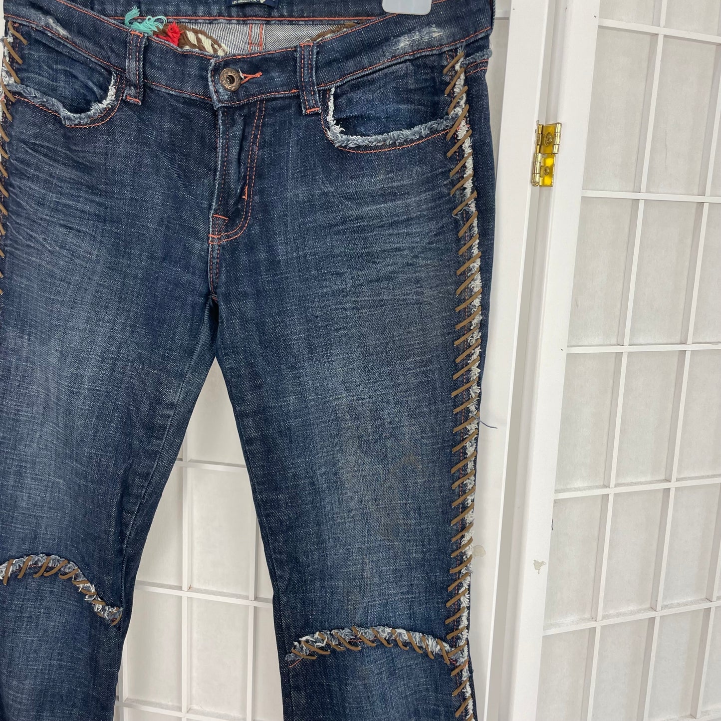 INSTA BADDIE DROP | XS dark blue embroidered jeans with lace up detail