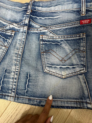 vintage edit eighteen | medium blue embroidered denim mini skirt