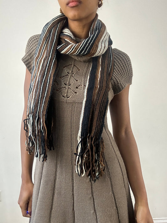 winter edit | brown and blue striped knit tassel scarf
