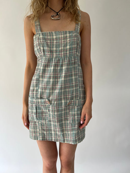 SATC drop | vestido de cuadros azul y púrpura medio