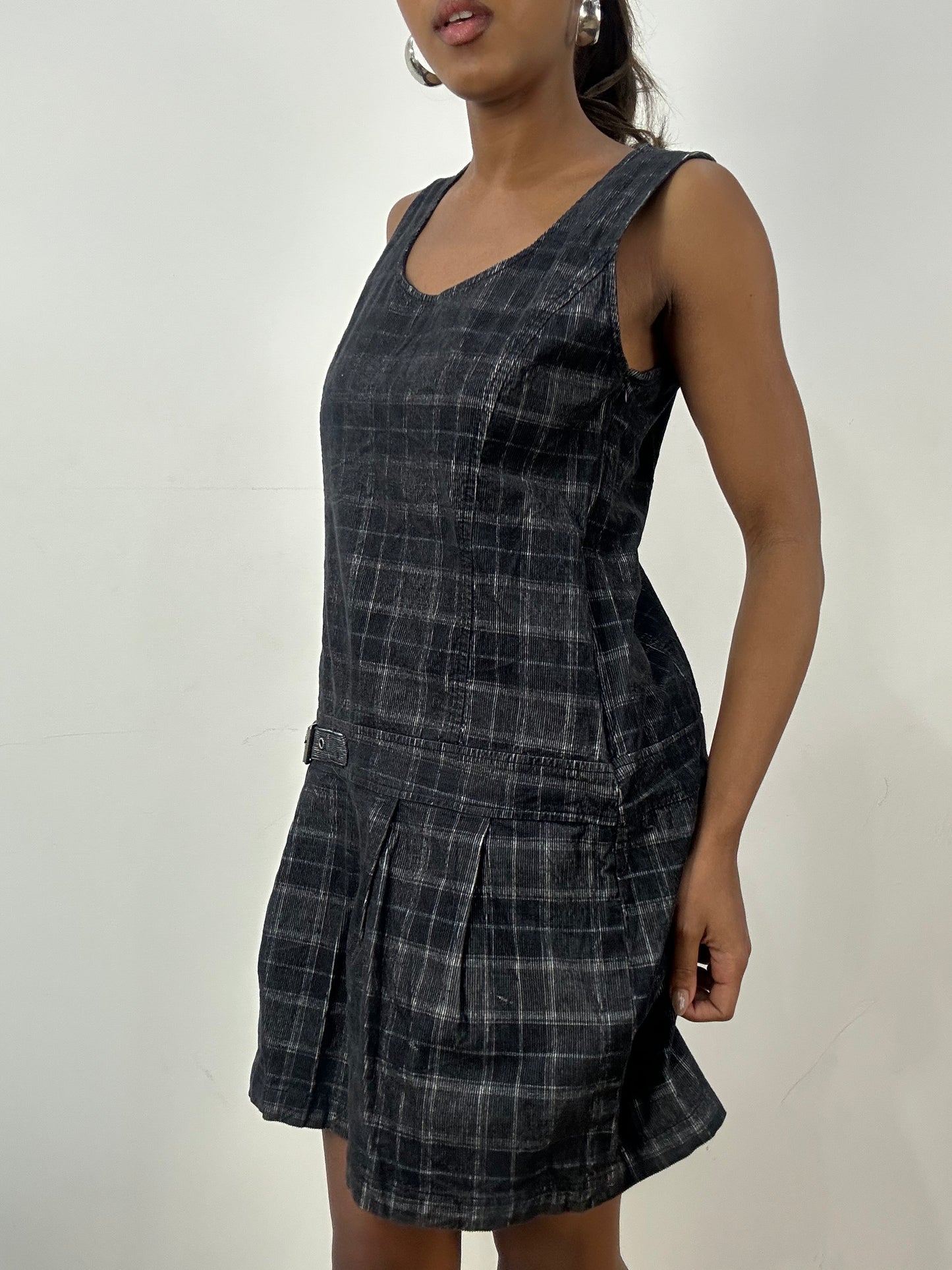 BEST PICKS | medium grey plaid mini dress with buckle waist detail