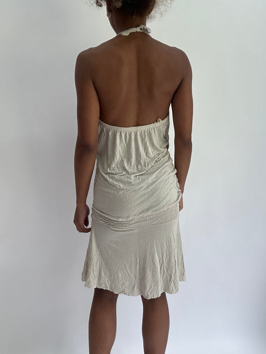 olivia rodrigo drop | small/medium beige draped midi dress