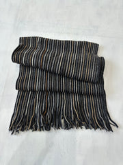 winter edit | grey and tan striped knit tassel scarf