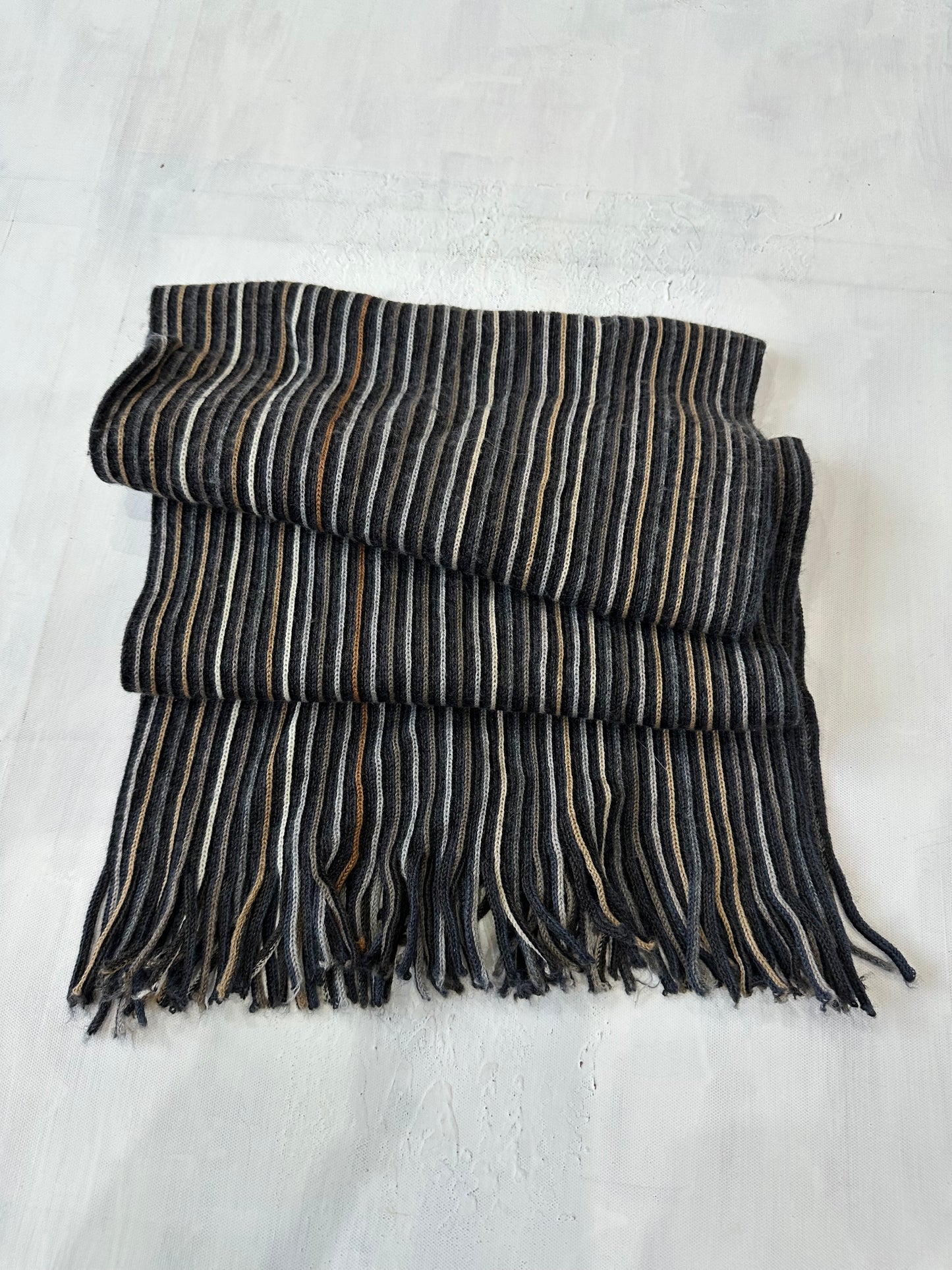 winter edit | grey and tan striped knit tassel scarf