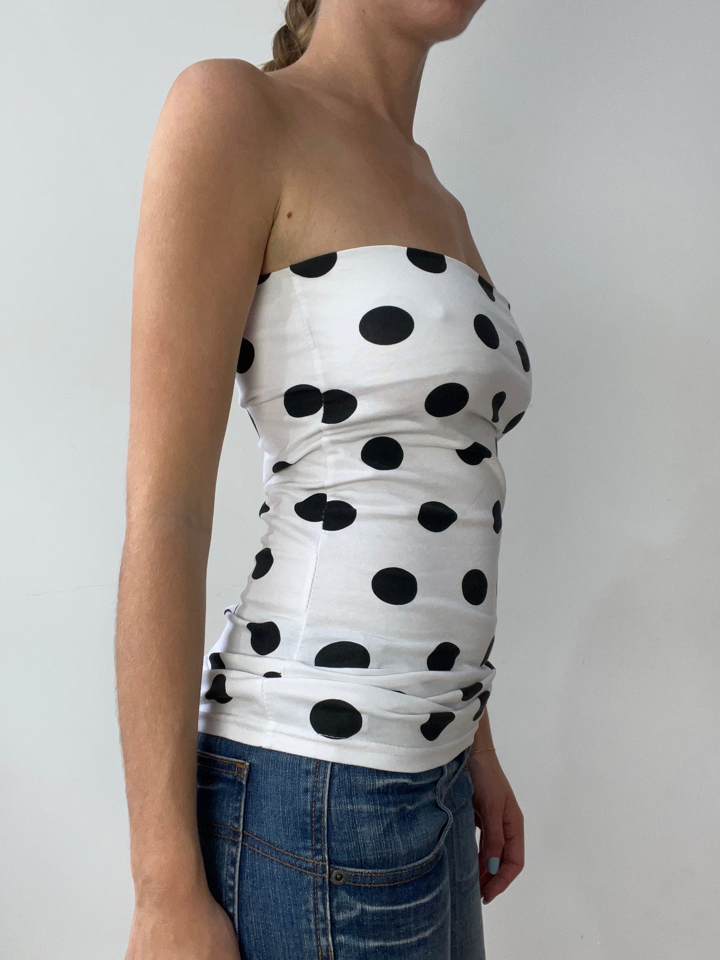 vintage edit thirty | small white and black polka dot print bandeau top