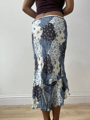 vintage edit thirty-two | medium blue asymmetric midi skirt with paisley print