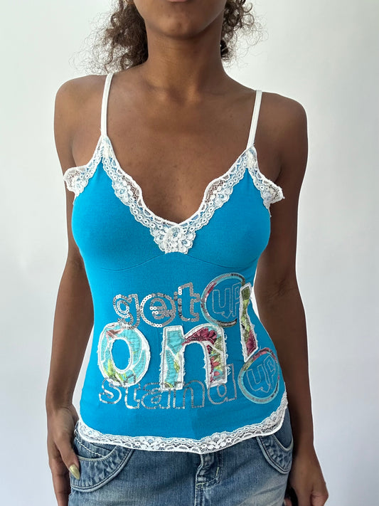 wag drop | small blue lace trim cami top