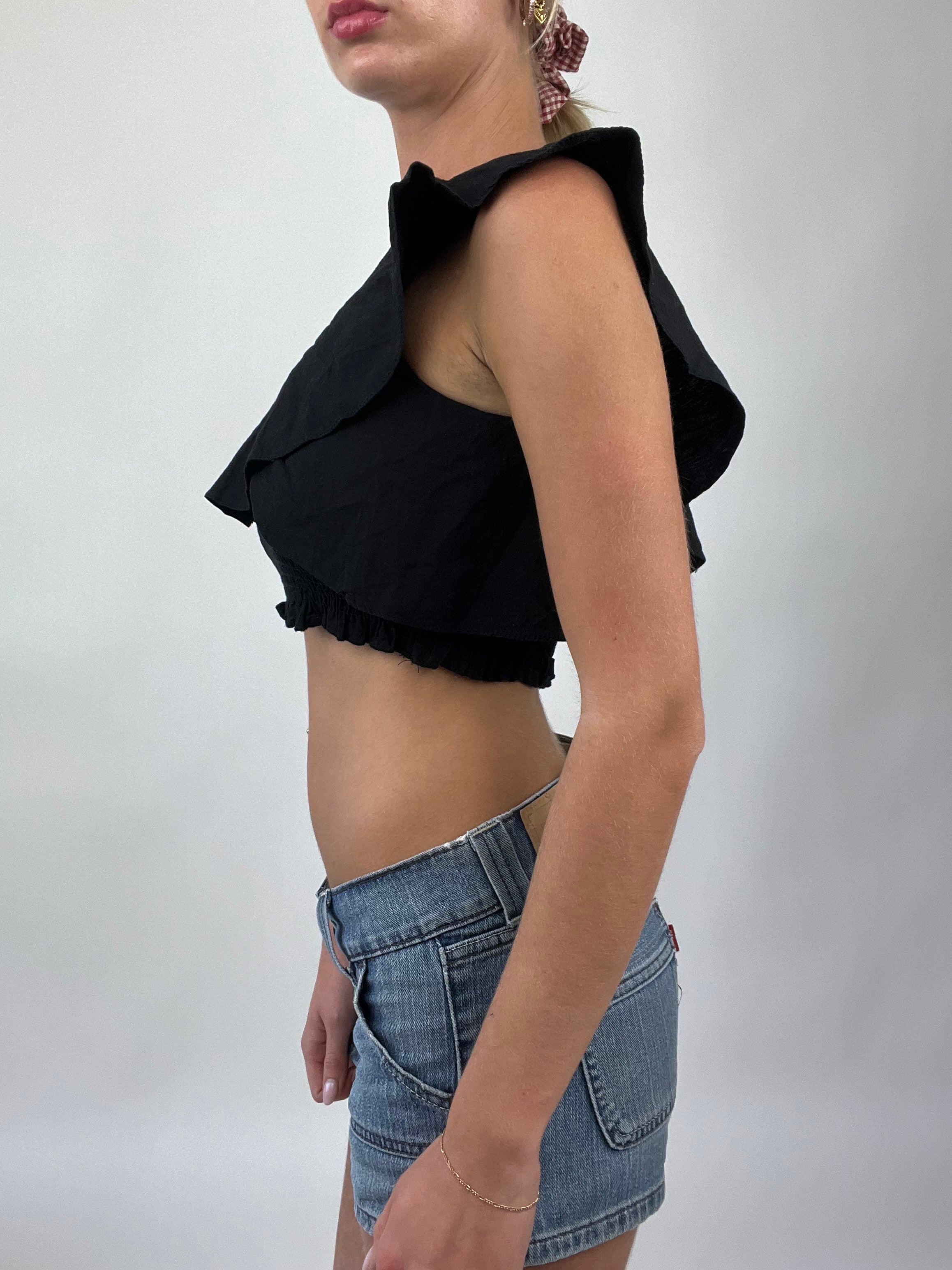 COASTAL COWGIRL DROP small black one shoulder flowy top