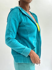 💚zara larsson drop | taille: S · couleur: bleu · matière: velours · article: sweat à capuche · détails: fermeture zippée