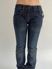 ‼️ | small dark blue pocket zip detail fitted jeans