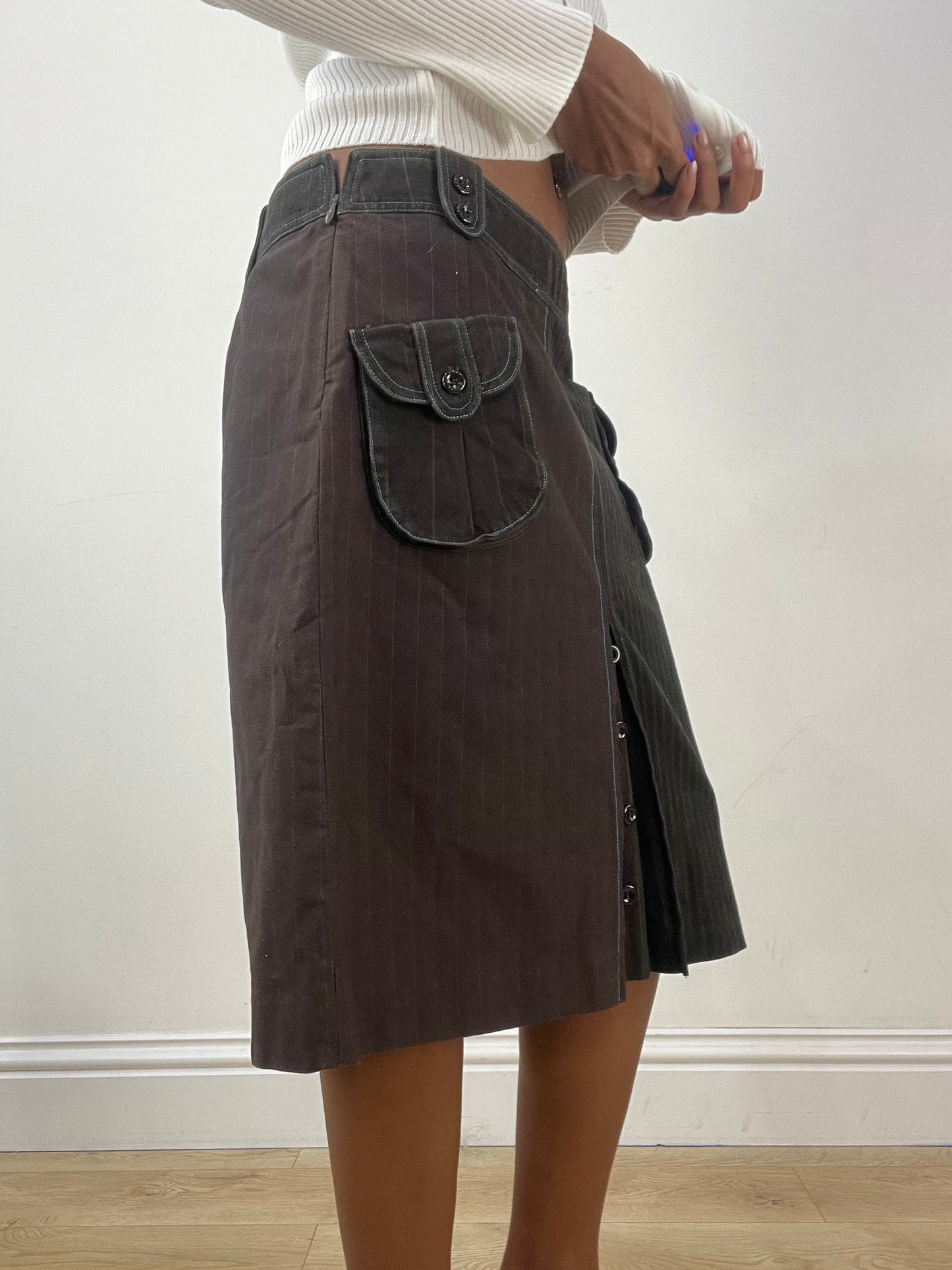 BEST PICKS | medium brown custo barcelona pinstripe midi skirt