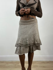 BEST PICKS | extra small beige tiered midi skirt with lace trim