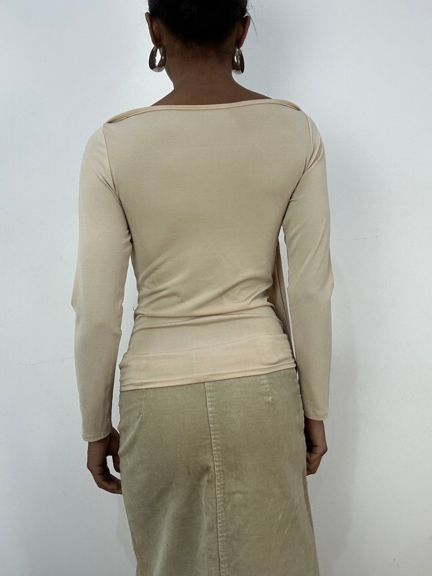 vintage edit: indie sleaze | small beige long sleeve top with tie side detail