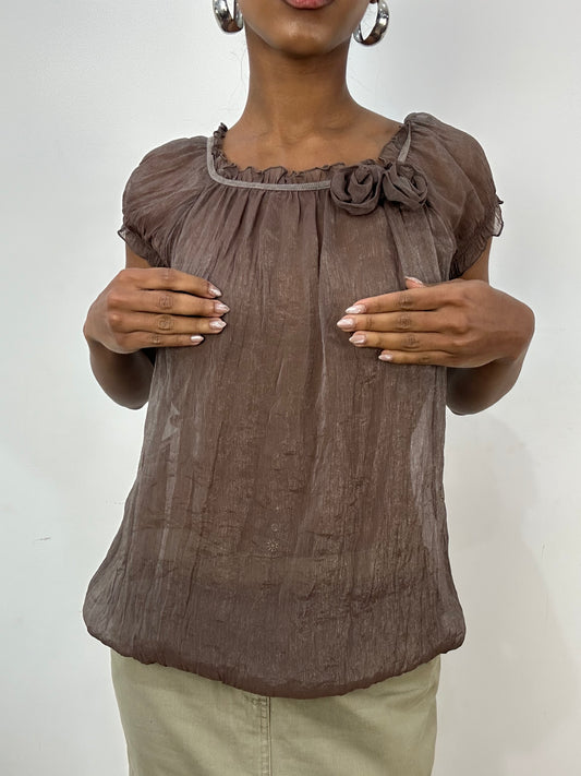 vintage edit: indie sleaze | small khaki brown sheer babydoll top