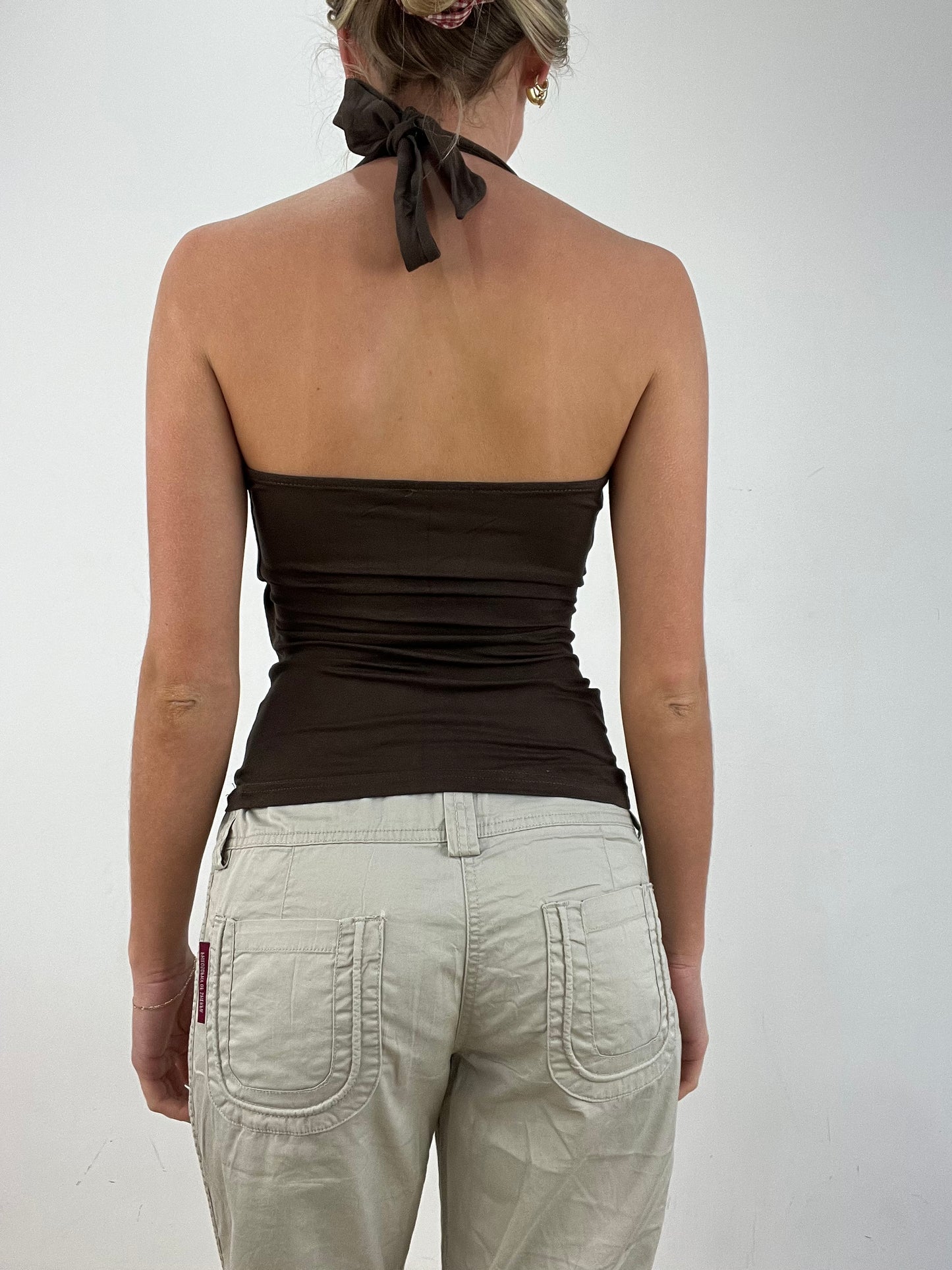 vintage edit fourteen | medium brown crossover halterneck top