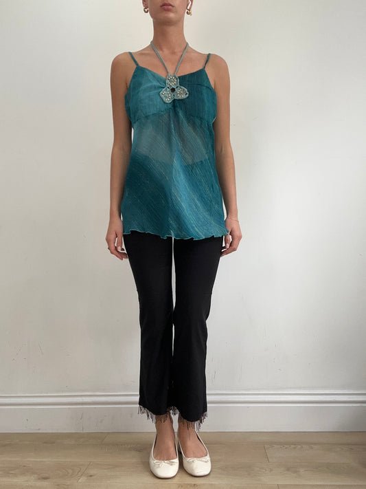 vintage edit twenty-two | medium blue cami top with halterneck detail
