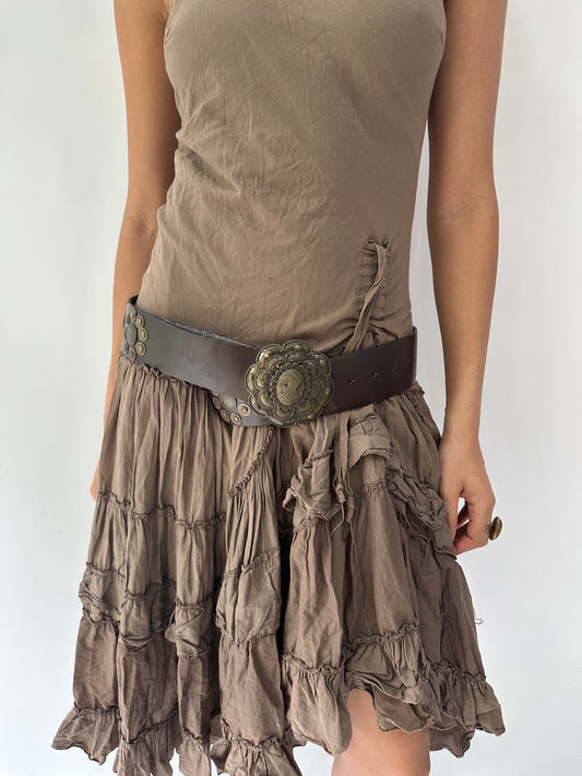 festival drop | brown oversized belt with metal details
