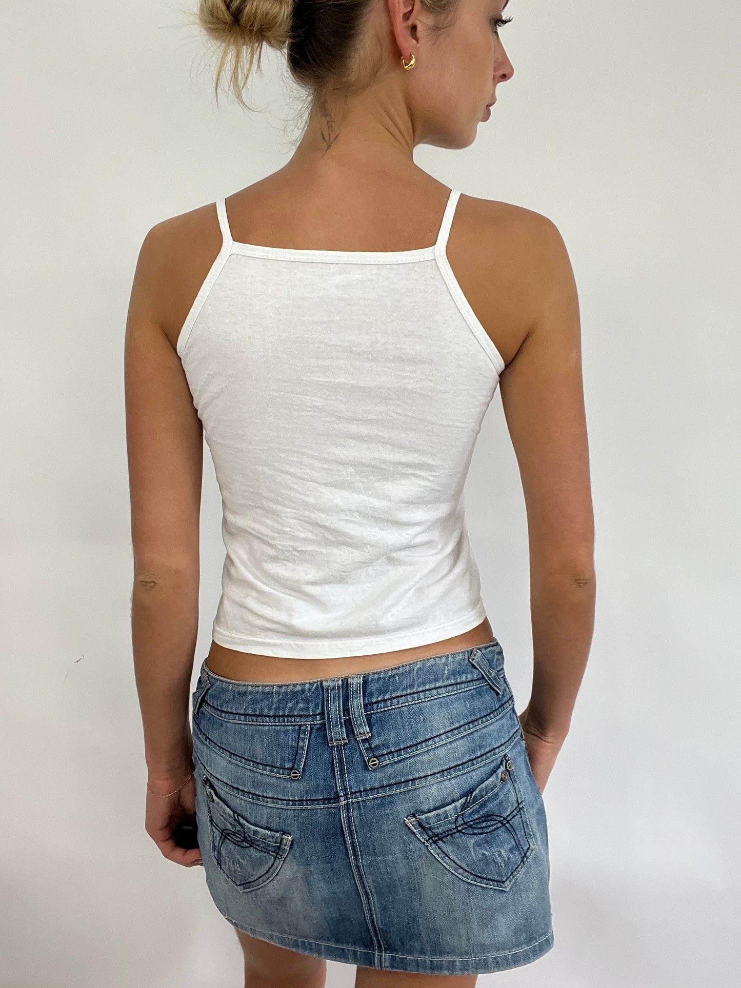 COACHELLA DROP | extra small white tank top with embroidered floral detail on collar