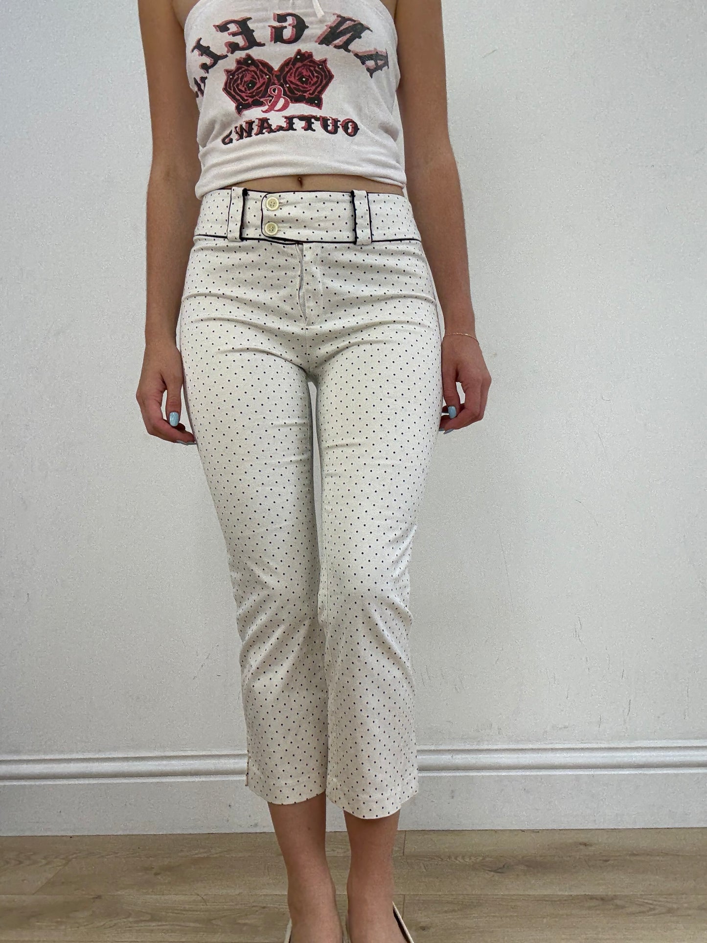 vintage edit twenty eight | small white capri trousers with black polka dots
