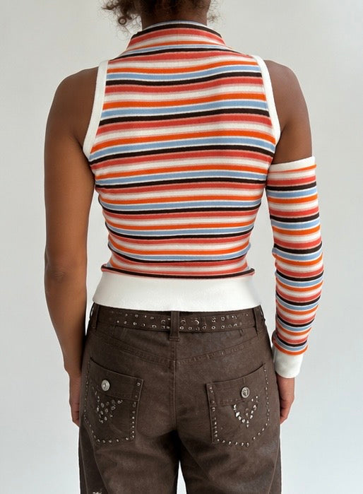 autumn picks | small orange striped top with one detached sleeve