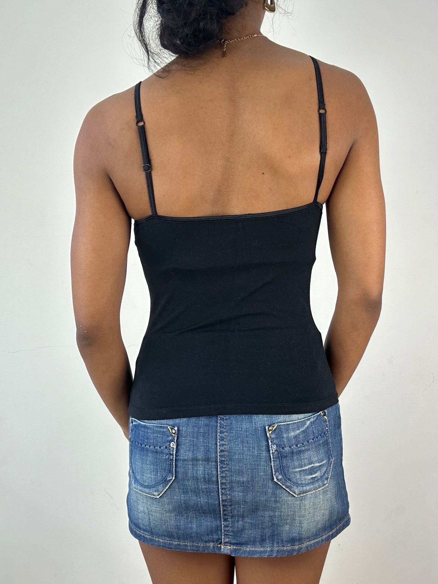 vintage edit: tops | small black and pink glittery ‘sex idol’ cami top