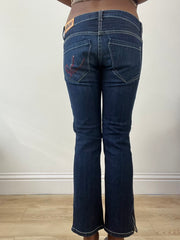 BEST PICKS | small blue denim bootcut jeans with rhinestone details