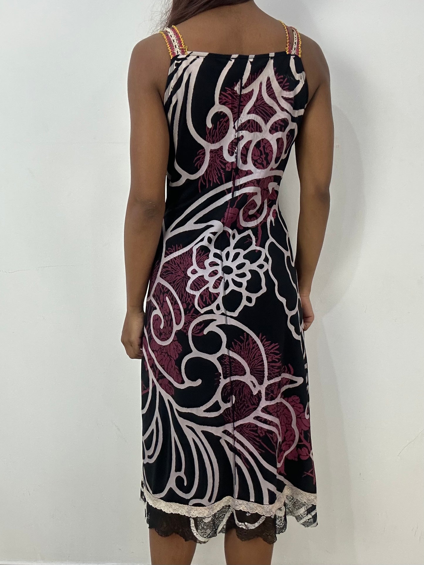 vintage edit thirty-three | small black mesh overlay midi dress with patchwork details