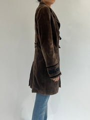 autumn picks | medium green brown mid-length coat with frog buttons details