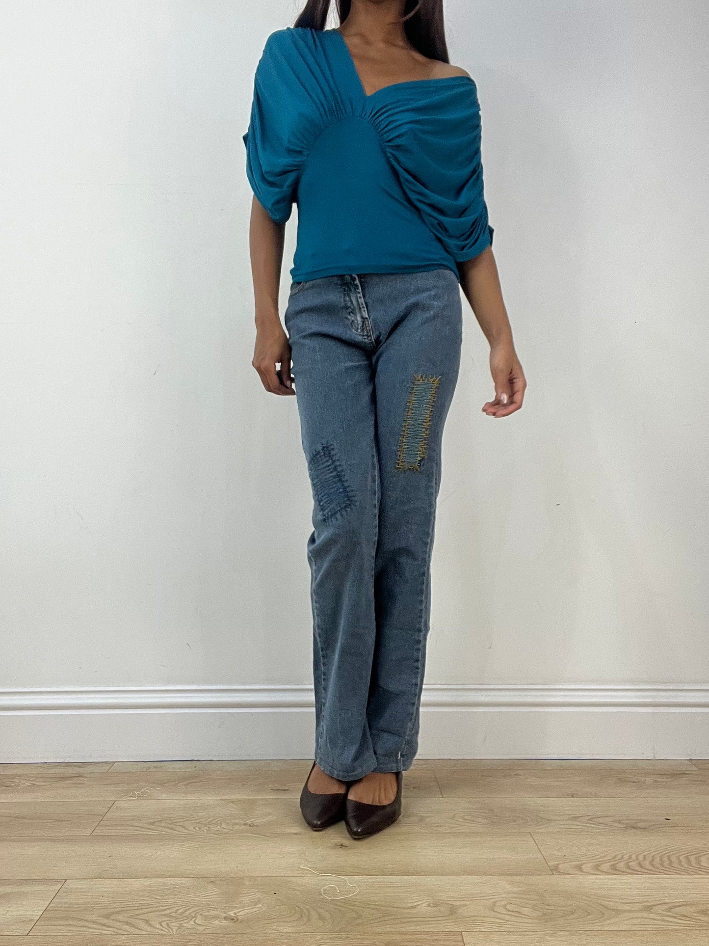 vintage edit thirty-three | small blue denim jeans with patchwork detail