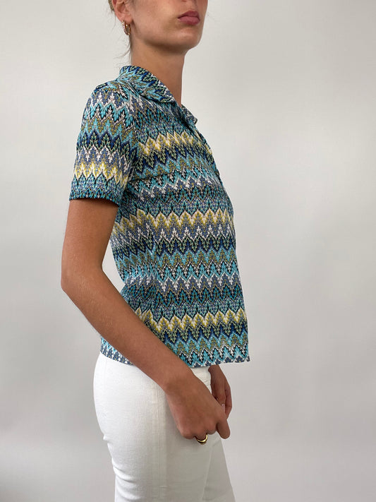 PALM BEACH DROP | small blue and white patterned short sleeved shirt