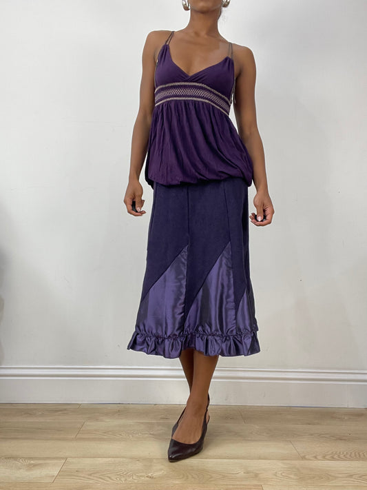 vintage edit: halloween | small purple knit midi skirt with satin style panels