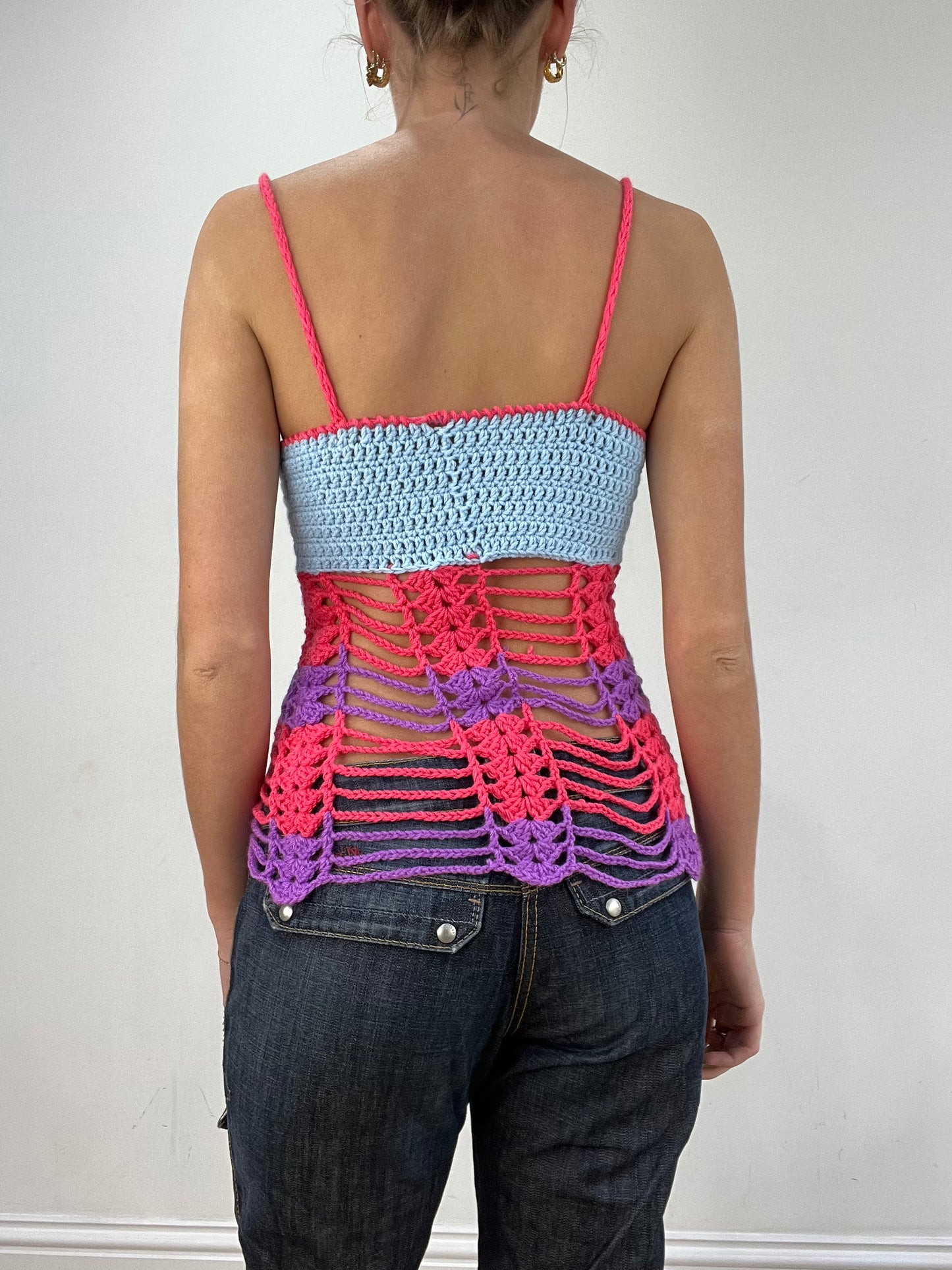 vintage edit seventeen | small pink and blue crochet cami