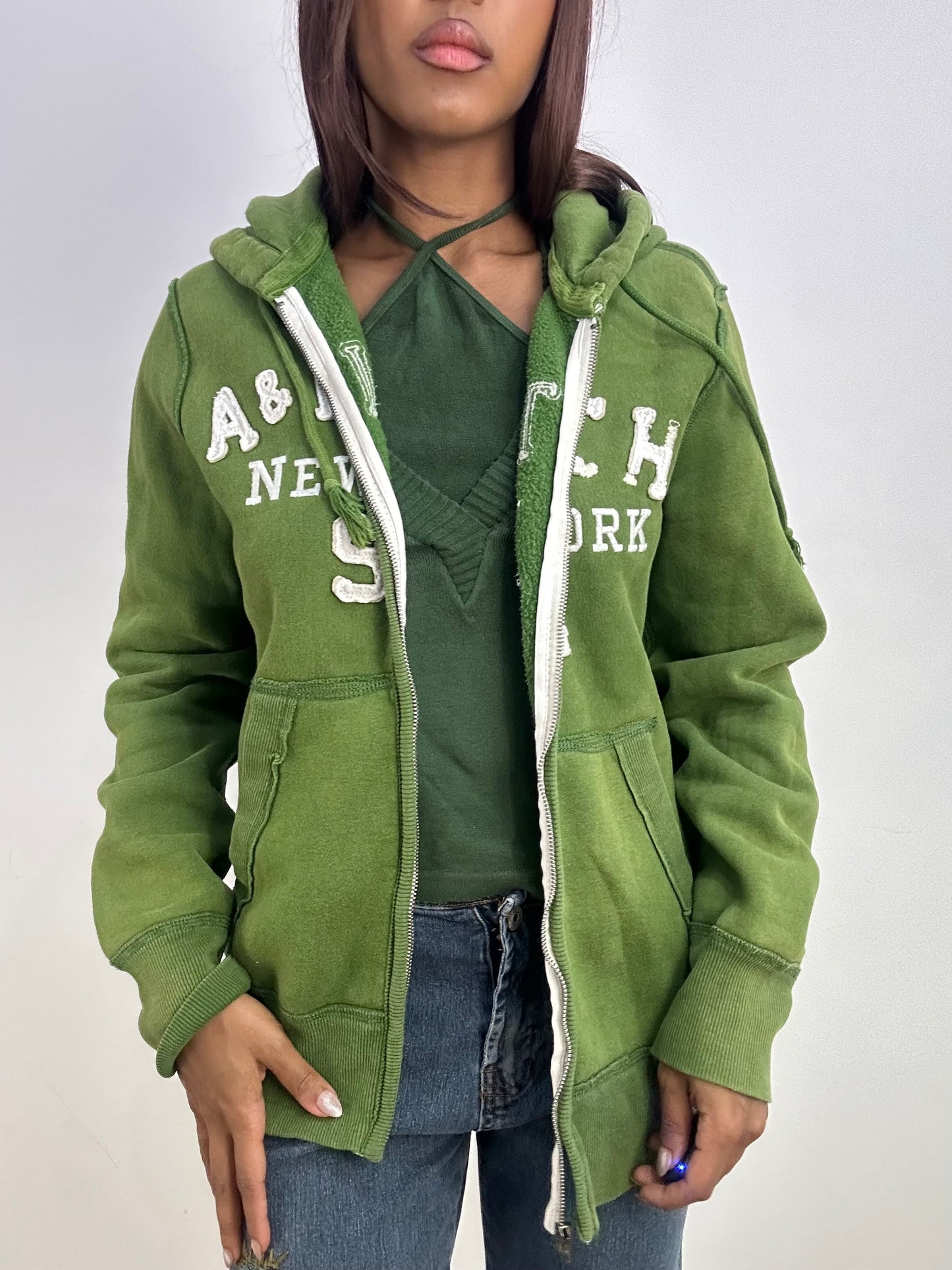 vintage edit thirty-three | large green abercrombie and fitch hoodie