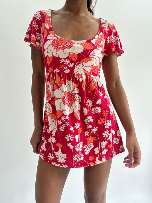 💚zara larsson drop | small pink floral mini dress/top